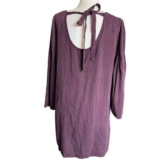 Anthropologie Cloth & Stone Tiffany Bell Sleeve Dress Burgundy Tie back M - Picture 4 of 12